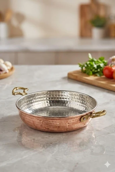 Turna Bakır Soylu Tava 5 No 22 Cm Kalın Kırmızı Turna7554-1 ürün görseli 1