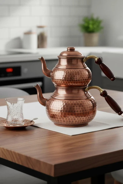 Turna Bakır Klasik Çaydanlık 1 No İnce El Dövme Oksit Turna1964-3 ürün görseli 1