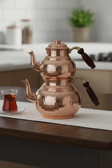 Turna Bakır Klasik Çaydanlık 1 No İnce El Dövme Kırmızı Turna1964-1 ürün görseli