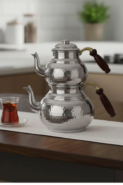 Turna Bakır Klasik Çaydanlık 1 No İnce El Dövme Nikel Turna1964-2 ürün görseli