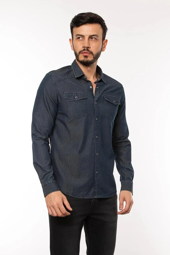 Cazador Erkek Kot Gömlek CAZ 2705 Lacivert - 3