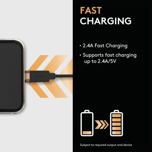 Duracell 1m USB-A to Micro USB Örgülü Şarj Kablosu - Siyah - 3