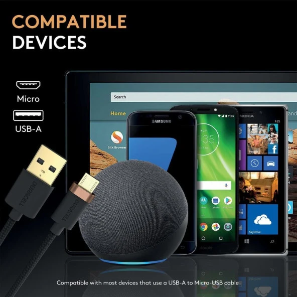 Duracell 1m USB-A to Micro USB Örgülü Şarj Kablosu - Siyah - 5