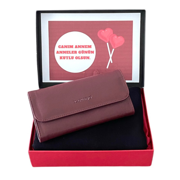 Anneler Günü Bordo Deri Cüzdan-Siyah Penye Şal Hediye Seti
