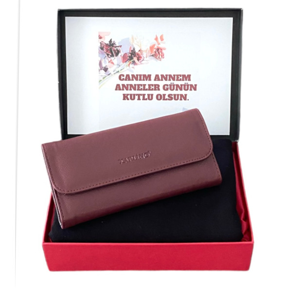 Anneler Günü Bordo Deri Cüzdan-Siyah Penye Şal Hediye Seti