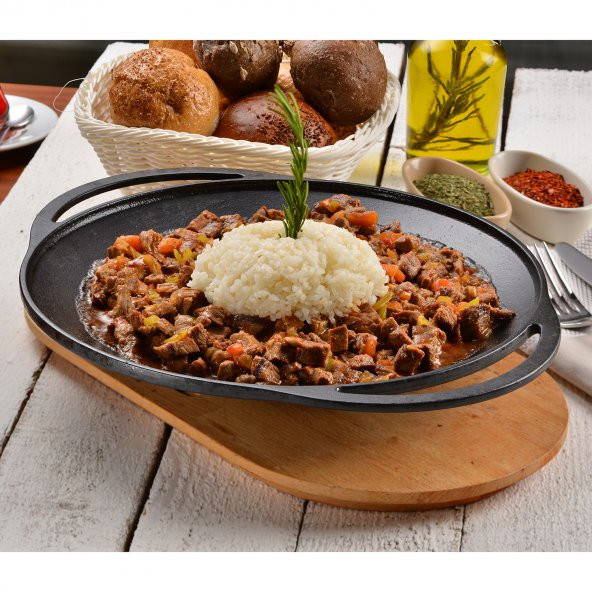 Lava Döküm Yuvarlak Saç Kavurma Tavası Döküm Demir Yekpare Çift Kulplu Çap 28cm. - 2