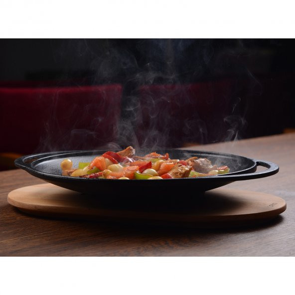 Lava Döküm Yuvarlak Saç Kavurma Tavası Döküm Demir Yekpare Çift Kulplu Çap 28cm. - 4