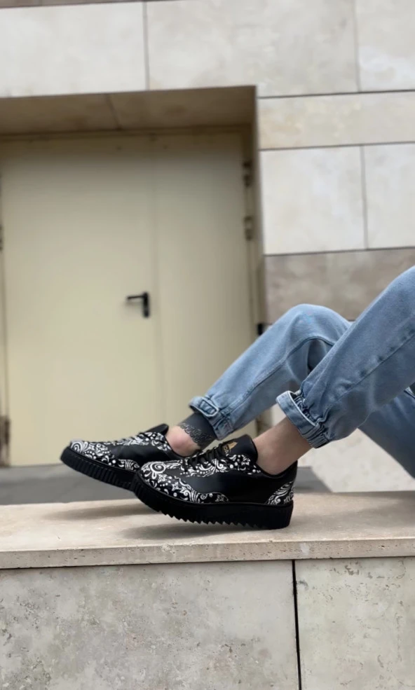 BA0802 BOA Gotik Desenli Siyah Yüksek Taban Erkek Günlük Ayakkabı - Resim 4