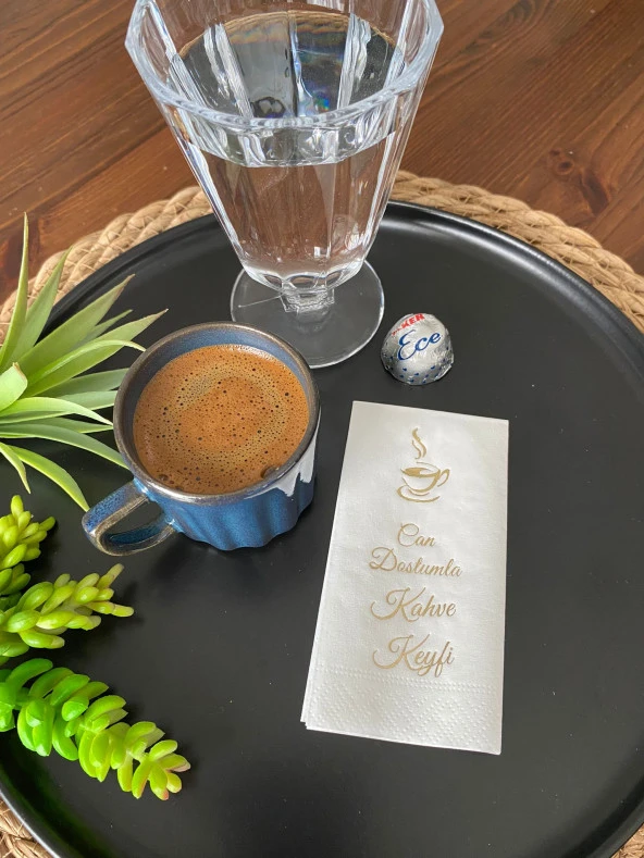Gold Yaldızlı Beyaz Can Dostumla Kahve Keyfi Peçete 6x12 cm