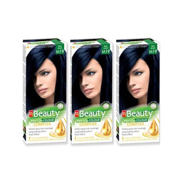 MM Beauty Saç Boyası M 19 Mavi Siyah (Blue-Black) ÜÇLÜ SET