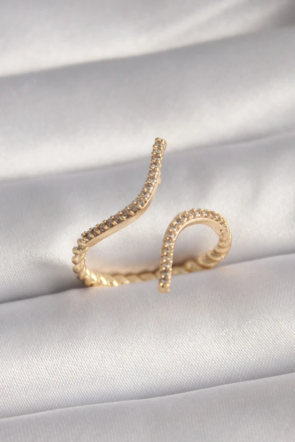 Pirinç Gold Renk Zirkon Taşlı Kadın Yüzük - TJ-BYK3094 ürün görseli 1