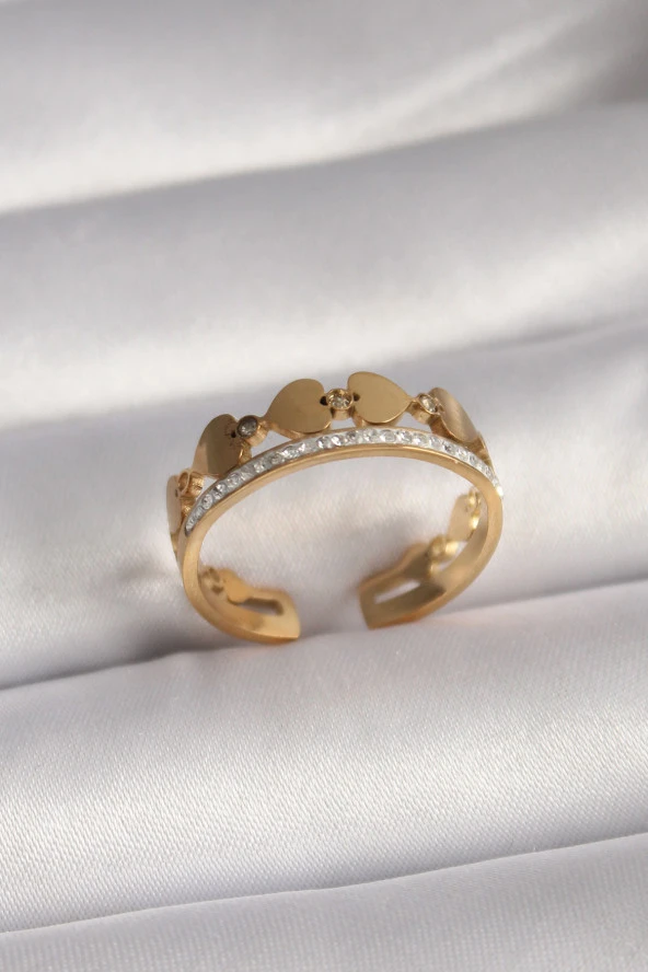 316L Çelik Gold Renk Zirkon Taşlı Kalp Model Kadın Yüzük - TJ-BYK3091 ürün görseli 1