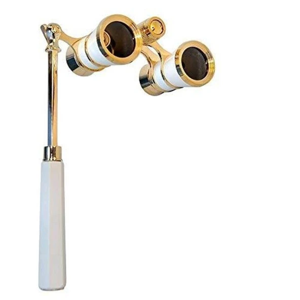 Işlemeli Tiyatro ve Opera Dürbünü 3X25 Prinç Metal Kaplamalı Retro Beyaz - Resim 2