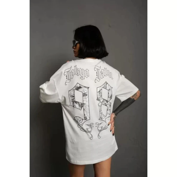Lucky Life Unisex Bisiklet Yaka Baskılı Oversize T-Shirt - Beyaz - 3