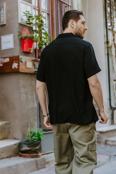 Siyah Rahat Kesim Erkek Gömlek - 5