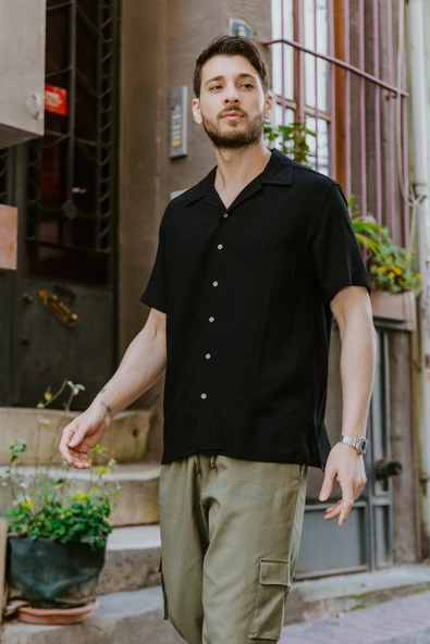 Siyah Rahat Kesim Erkek Gömlek - 2