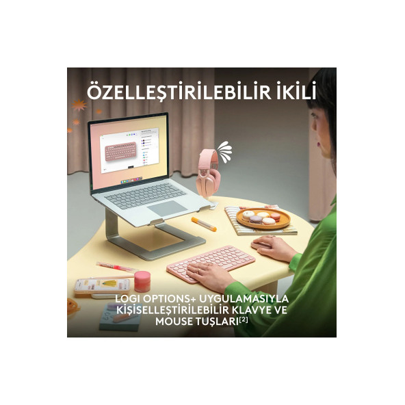 logitech Pebble 2 Combo Çoklu Sessiz Kablosuz Türkçe Q Klavye Mouse Seti - Pembe 920-012247 - 6