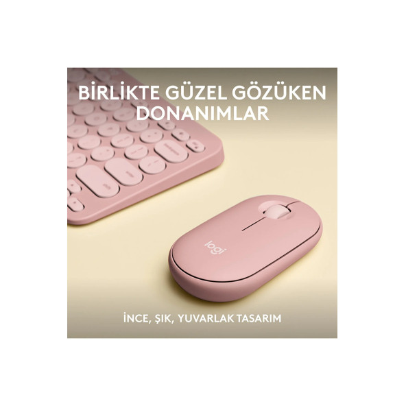 logitech Pebble 2 Combo Çoklu Sessiz Kablosuz Türkçe Q Klavye Mouse Seti - Pembe 920-012247 - 7