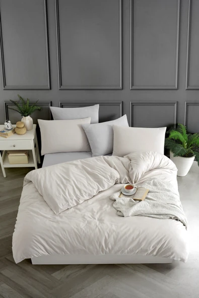 Tabu Home İpliği Boyalı Bej Çarşafı Lastikli Tek Kişilik Nevresim Takımı - 2