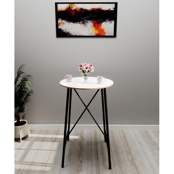 Eportatif Bistro Masa Yuvarlak Mutfak Masası Bar Masası Beyaz 1250 ürün görseli 1