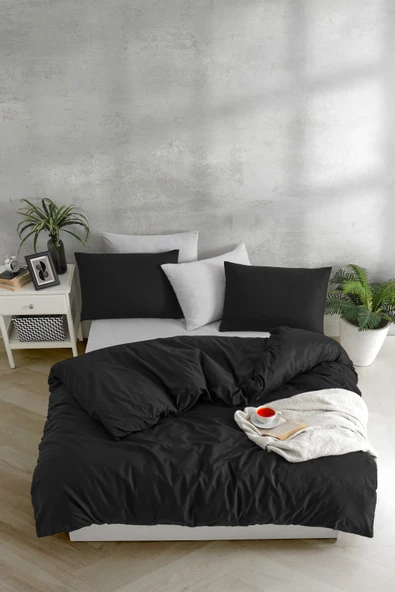 Tabu Home İpliği Boyalı Siyah Çarşafı Lastikli Çift Kişilik Nevresim Takımı - 2