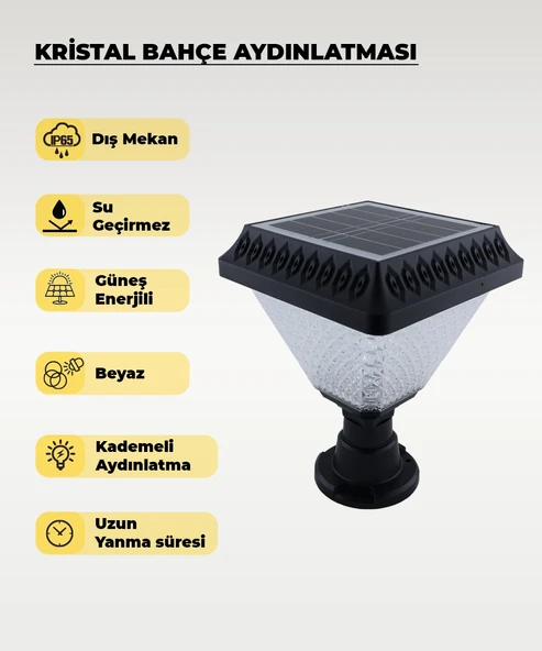 30w Solar Kristal Bahçe Aydınlatması 6500K Beyaz Işık