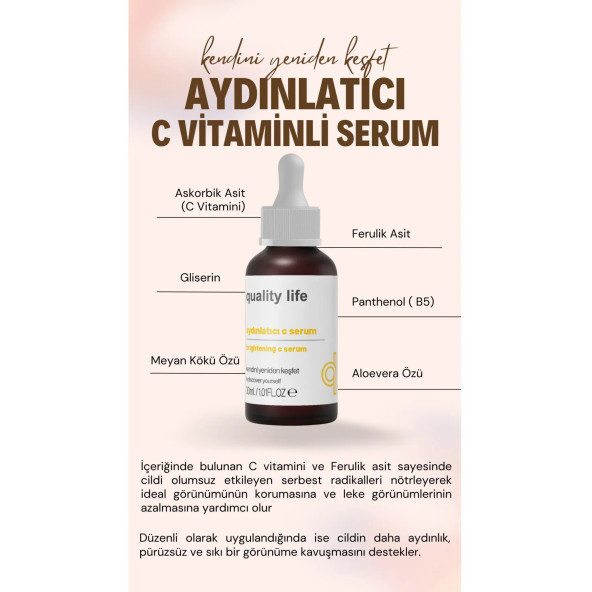 C Vitamini Serum Aydınlatıcı Cilt Tonu Eşitleyici Canlandırıcı Bakım Serumu Ascorbic Asit ( %10 C ) - 2