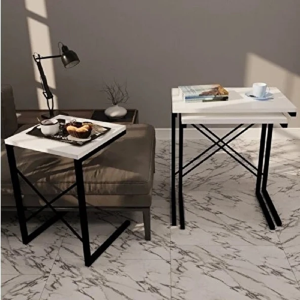 Eportatif 3 lü Zigon Sehpa Metal Sehpa Atlantik Beyaz 1292 - 3