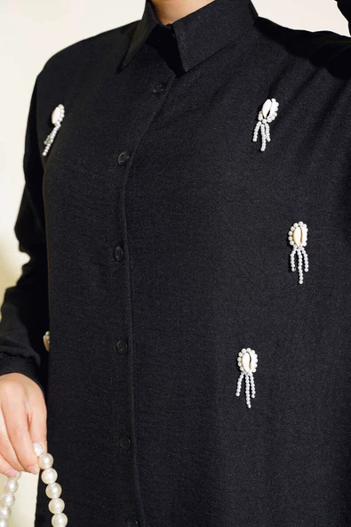 Deniz Kabuğu İşlemeli İkili Takım Siyah - Resim 4