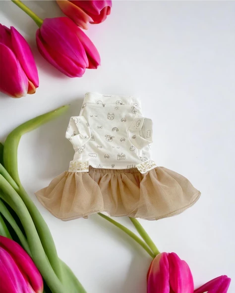 Creamy Fuschia Tütülü Kedi Elbisesi, Kıyafeti Tutu - 6