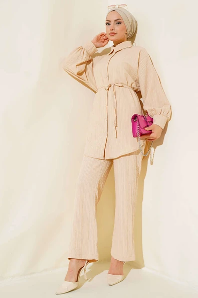 İpli Bürümcük Takım Bej ürün görseli 1