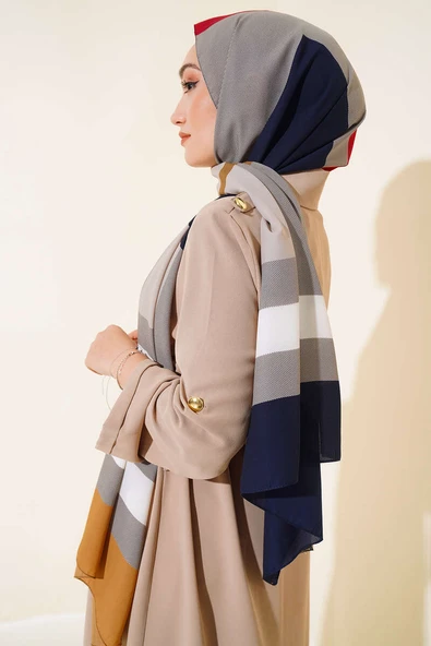 Kalın Çizgili Medine Şal Bordo - Resim 3