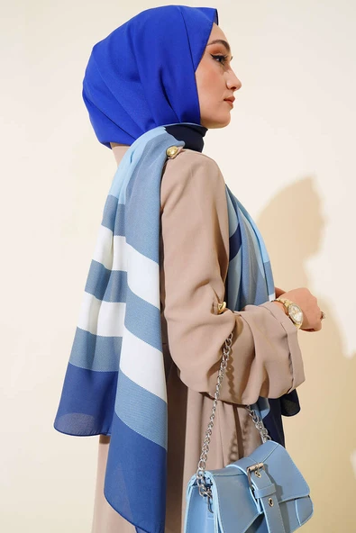 Kalın Çizgili Medine Şal Saks - Resim 3