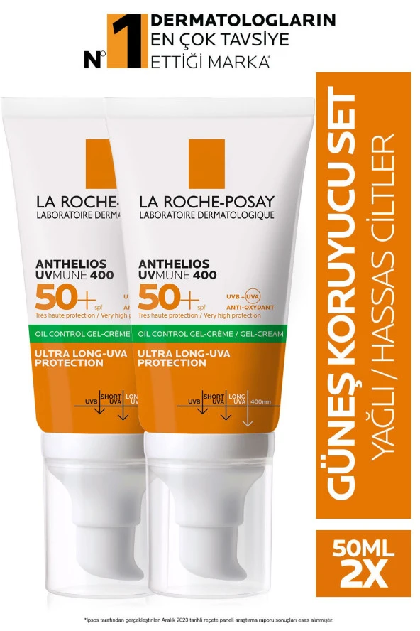 La Roche Posay Anthelios Oil Control Gel Cream Spf50+ Yağlı ve Karma Ciltler İçin Yüz Güneş Kremi Seti 50mlx2