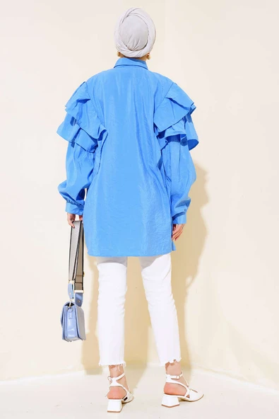 Omuzları Kat Kat Tunik Mavi - Resim 3