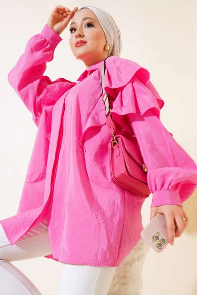 Omuzları Kat Kat Tunik Pembe ürün görseli