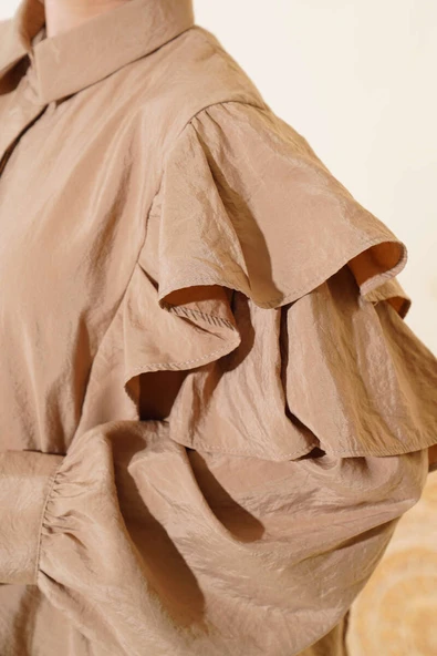 Omuzları Kat Kat Tunik Latte - Resim 4