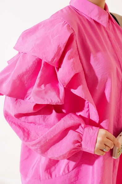 Omuzları Kat Kat Tunik Pembe - Resim 4