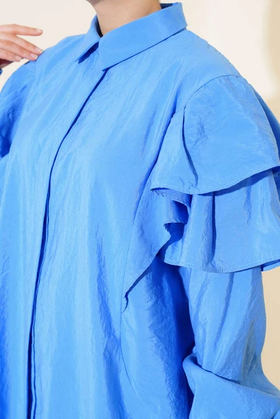 Omuzları Kat Kat Tunik Mavi - Resim 4