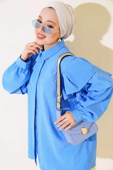 Omuzları Kat Kat Tunik Mavi ürün görseli 1