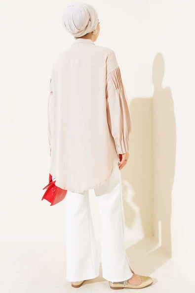 Manşet Büzgülü Tunik Bej - Resim 3