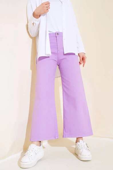 Salaş Kısa Düz Pantolon Lila ürün görseli 1