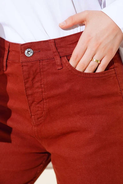 Salaş Kısa Düz Pantolon Taba - Resim 4