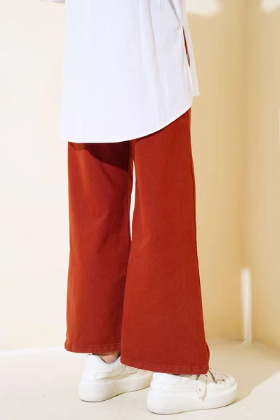 Salaş Kısa Düz Pantolon Taba - Resim 3