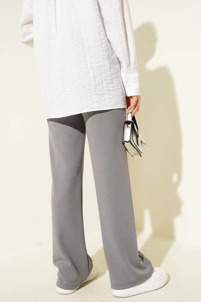 Tek Düğmeli Çımalı Pantolon Füme - Resim 3