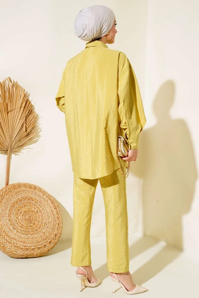 Omuz Ve Kolu Katlı İkili Takım Yağ Yeşili - Resim 3