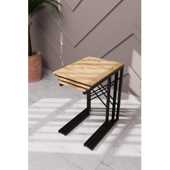 Eportatif 3 lü Zigon Sehpa Metal Dar Zigon Sehpa Atlantik Çam 1293