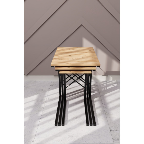 Eportatif 3 lü Zigon Sehpa Metal Dar Zigon Sehpa Atlantik Çam 1293 - 2