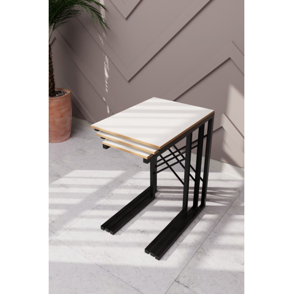 Eportatif 3 lü Zigon Sehpa Metal Dar Zigon Sehpa Beyaz 1294