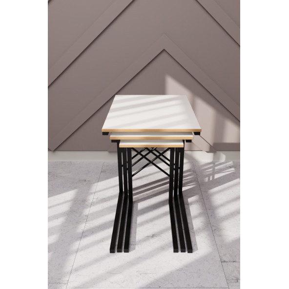 Eportatif 3 lü Zigon Sehpa Metal Dar Zigon Sehpa Beyaz 1294 - 2